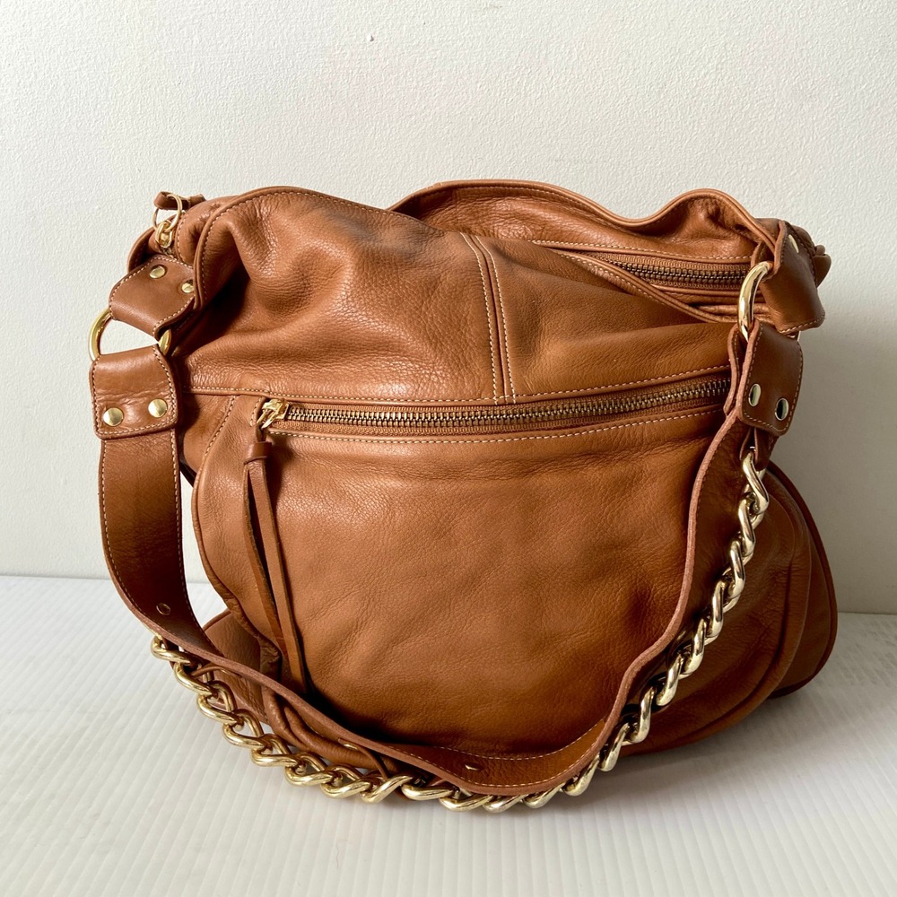 Pietro Alessandra Brown Leather‎ Shoulder Bag Gold Chain Strap